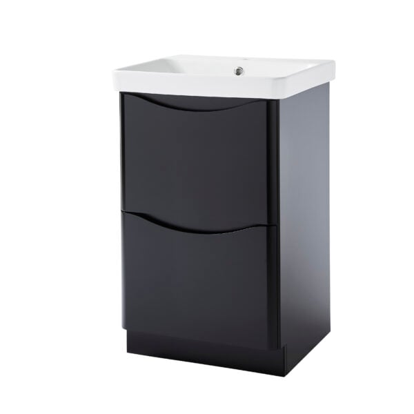 NEVIS 500mm Floor Standing 2 Drawer Matt Anthracite & Ceramic Basin