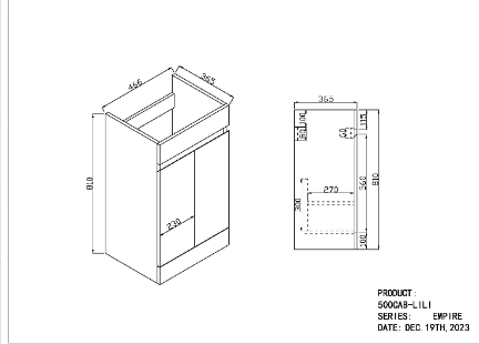 Empire Furniture Range - 500 Vanity Unit