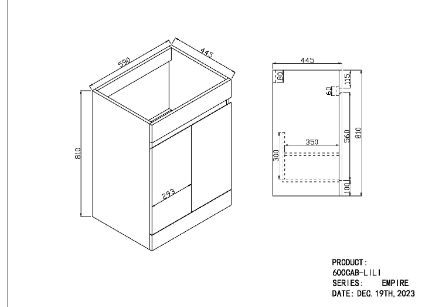 Empire Furniture Range - 600 Vanity Unit