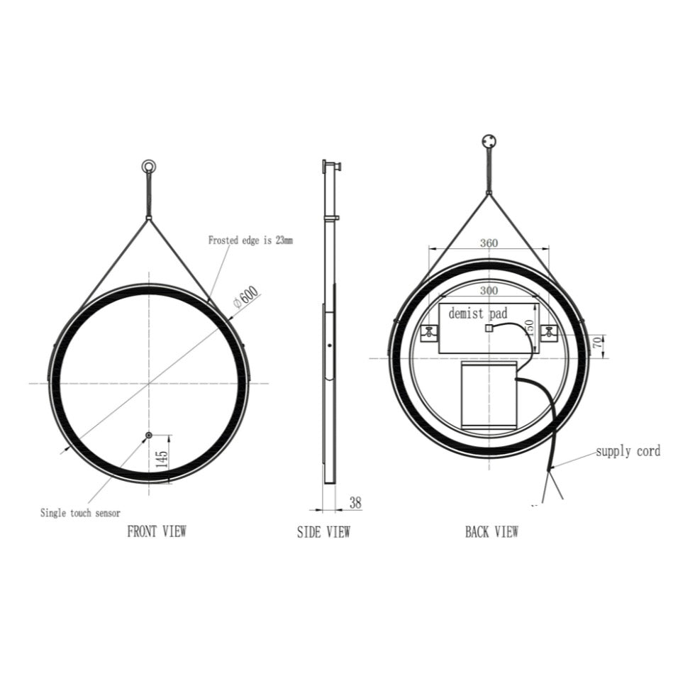 Mirrors - Belini Round LED Hanging Mirror