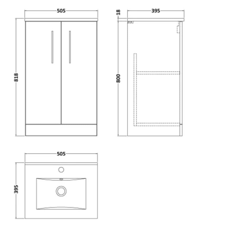 Arno Floor Standing 2 Door Vanity & Minimalist Ceramic Basin, 500mm