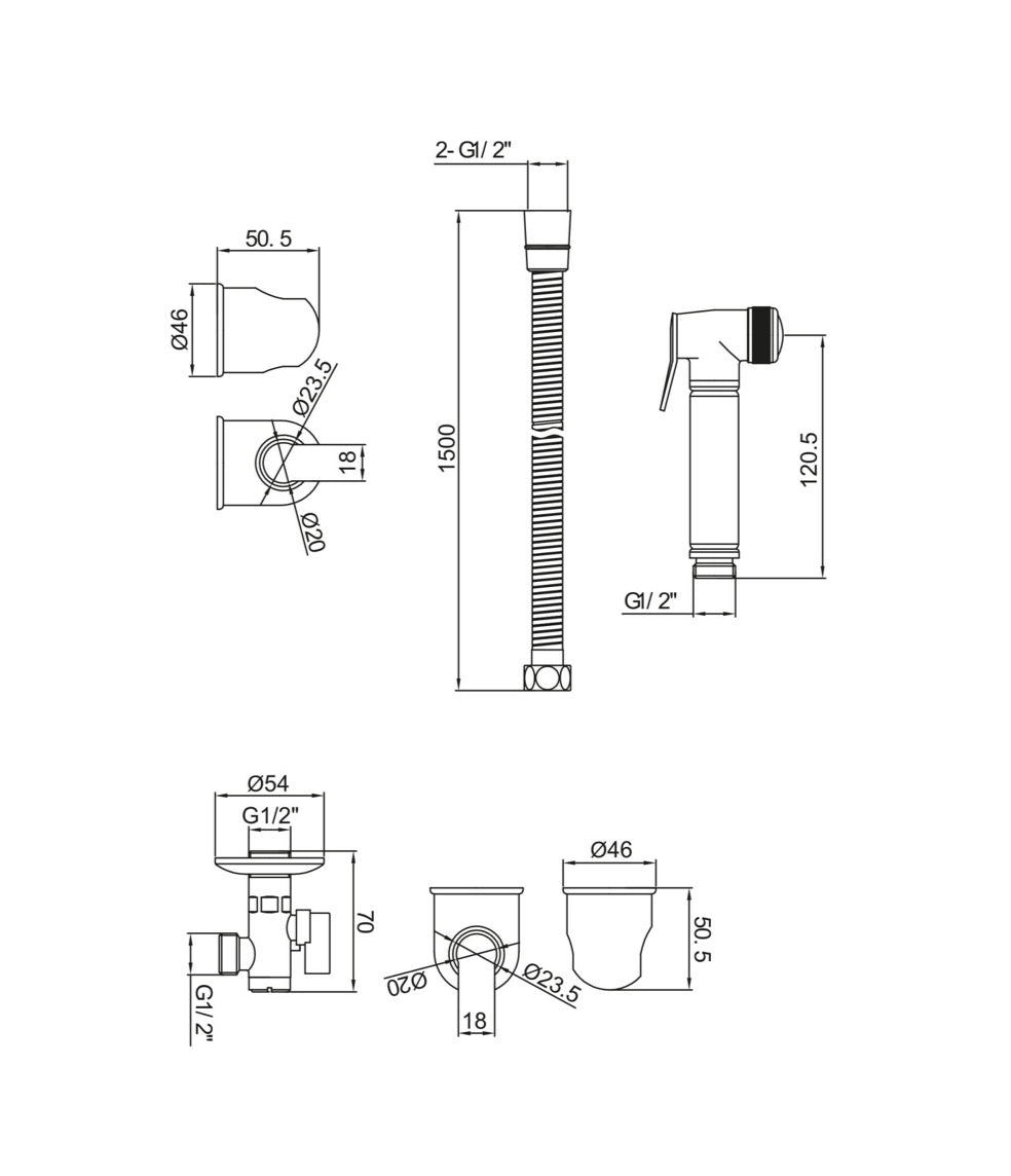 Douches - Douche Handset , Flexi , Holder and Oulet Elbow
