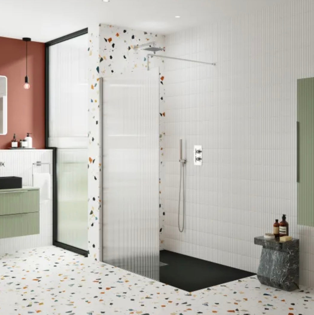 8mm Fluted Wetroom Screens - Chrome