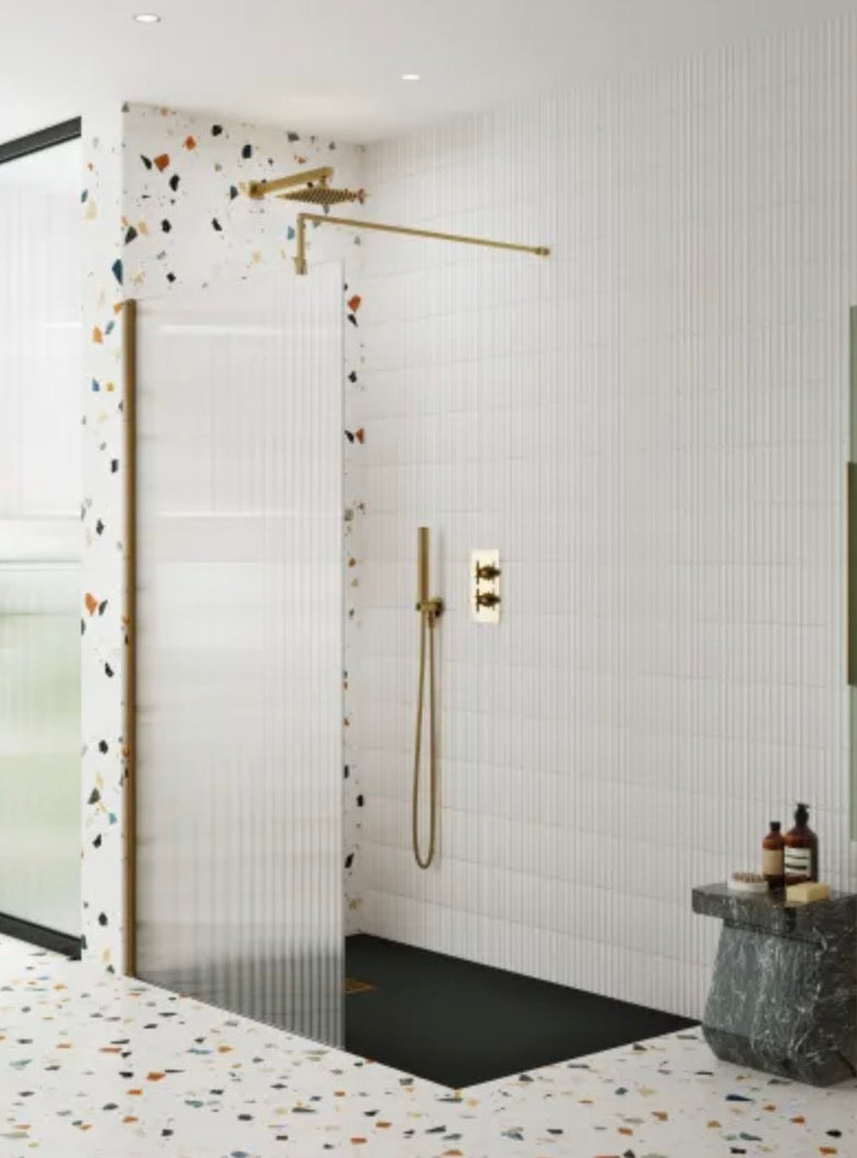 8mm Fluted Wetroom Screens - Brushed Brass