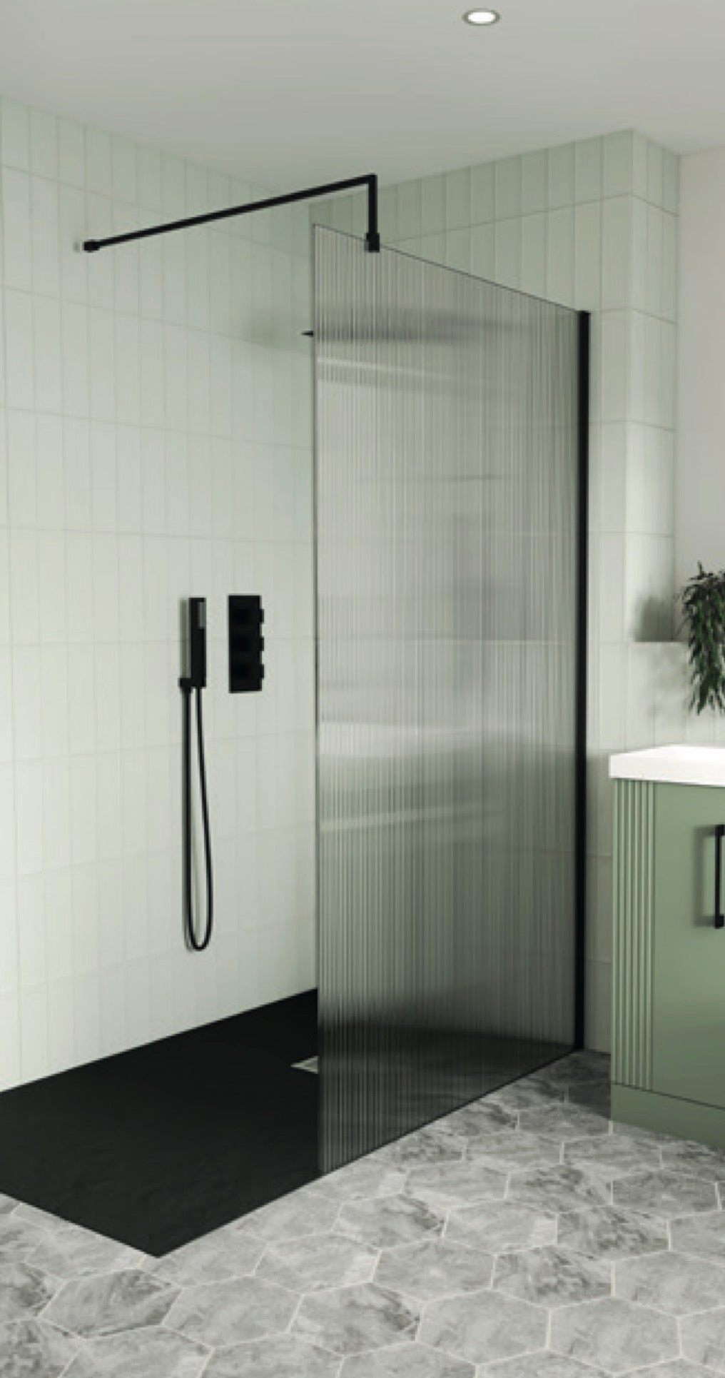 8mm Fluted Wetroom Screens - Black