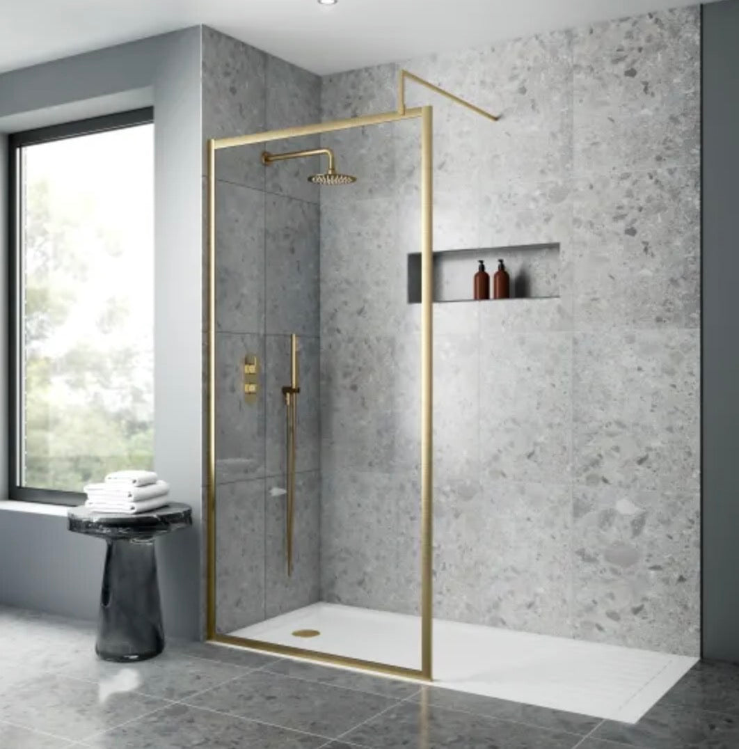 8mm Outer Frame Wetroom Screens - Brushed Brass