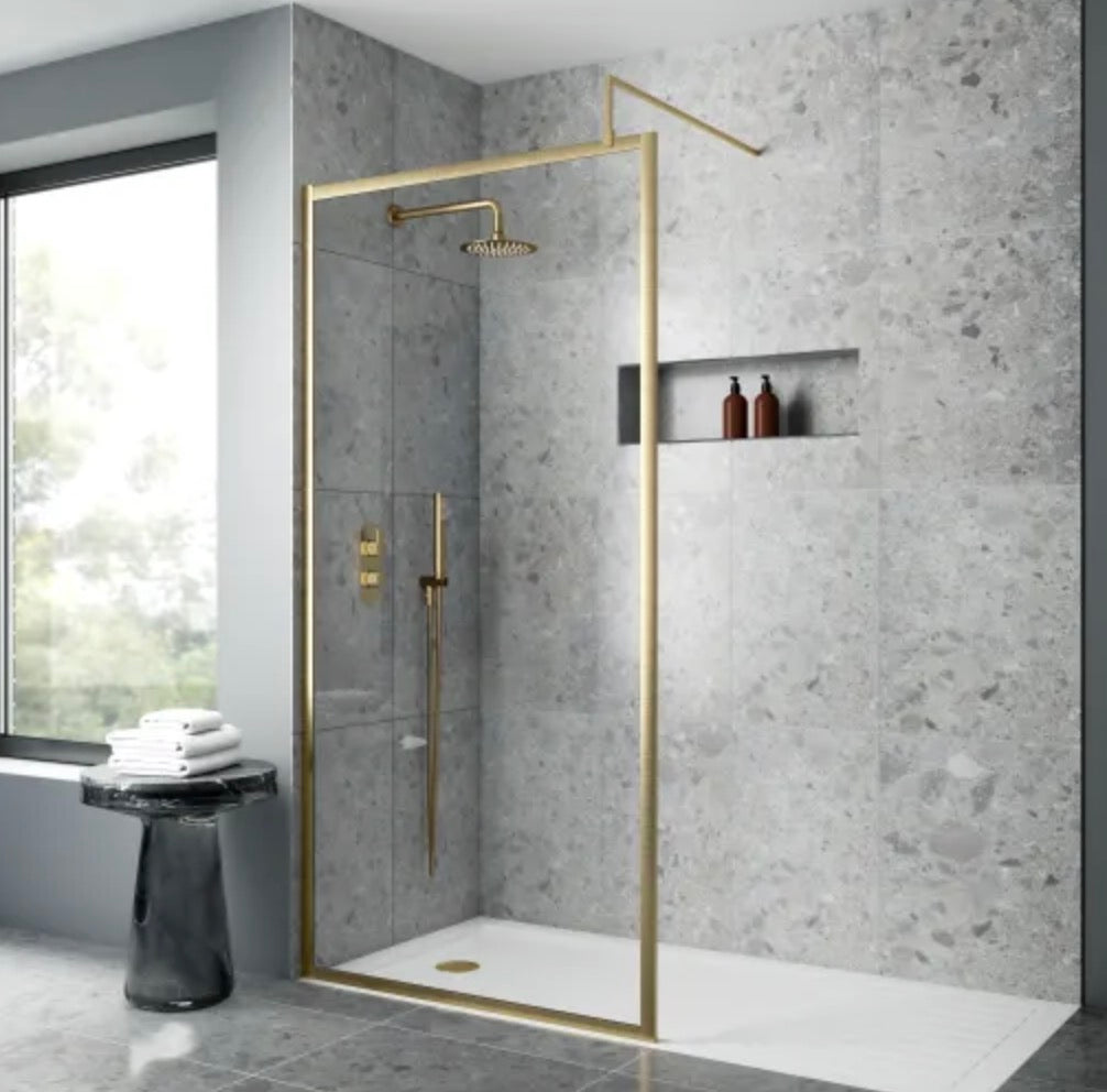 8mm Full Outer Frame Wetroom Screens - Brushed Brass