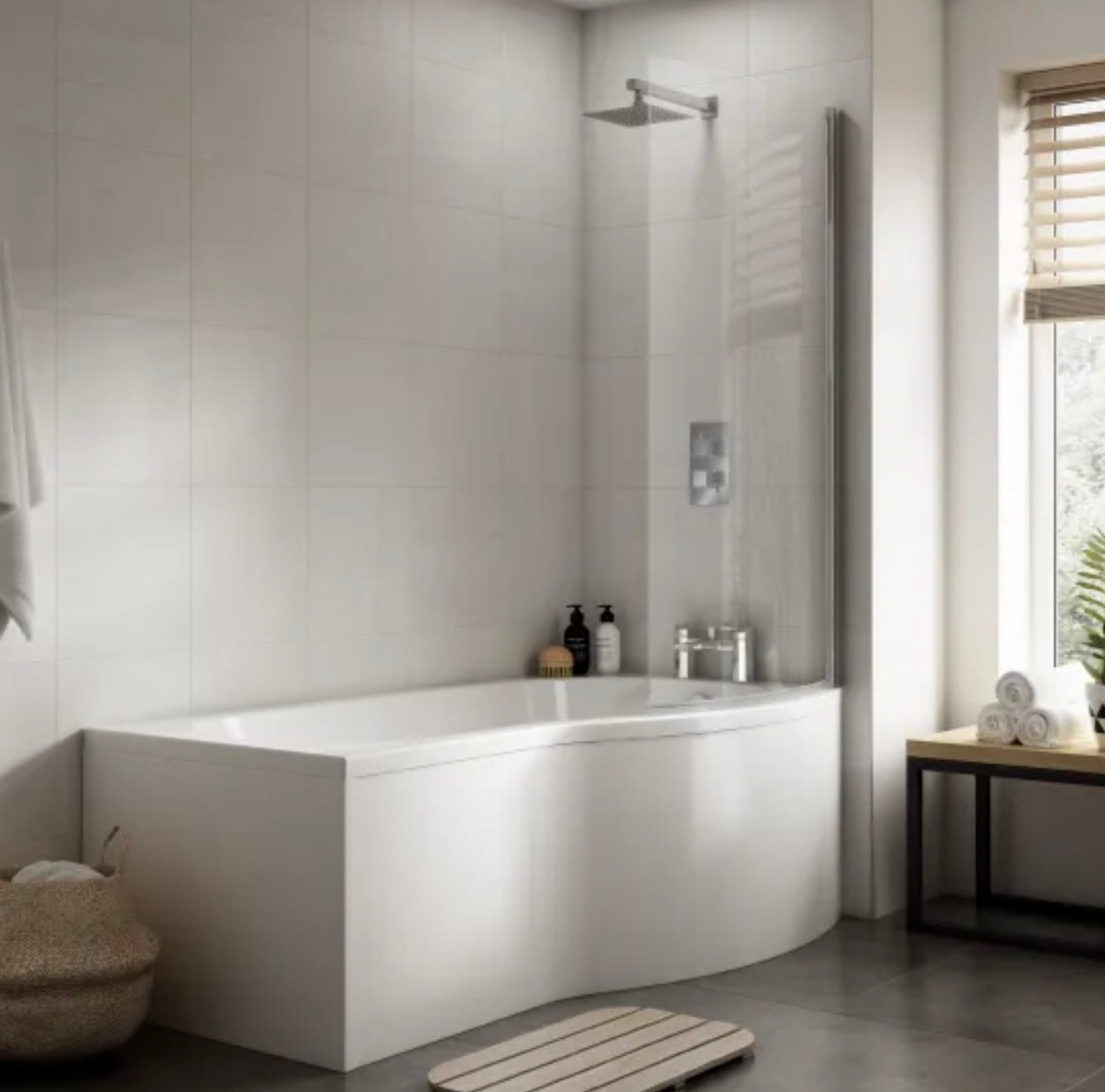 Shower Baths - B-Bath (Bath, Screen & White Acrylic Panel)