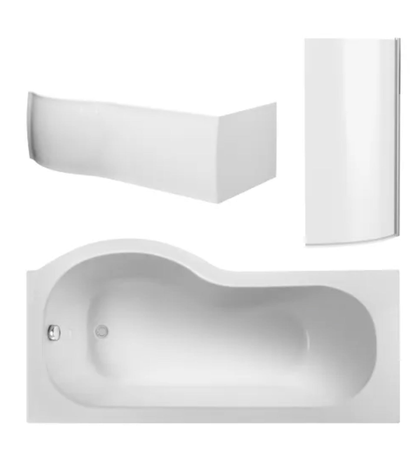 Shower Baths - P-Shape (Bath, Screen & White Acrylic Panel)