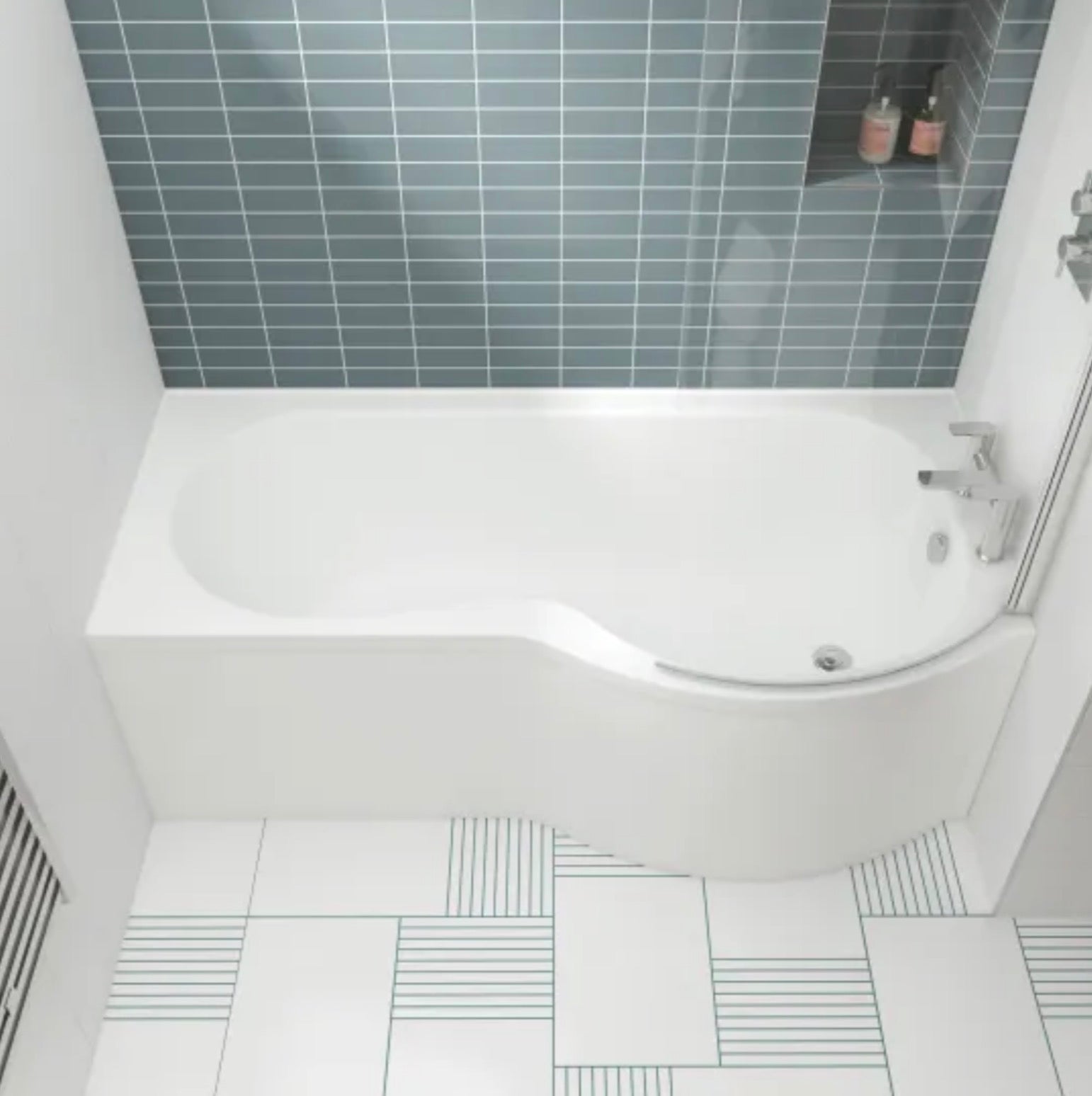 Shower Baths - P-Shape (Bath, Screen & White Acrylic Panel)