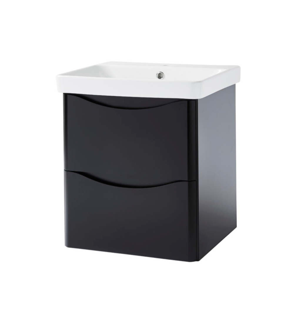 NEVIS 500mm Wall Mounted Unit 2 Drawer Matt Black & Ceramic