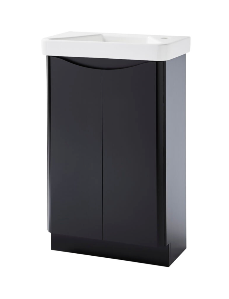NEVIS 500mm Floor Standing Cloakroom Unit Matt Black & Ceramic Basin