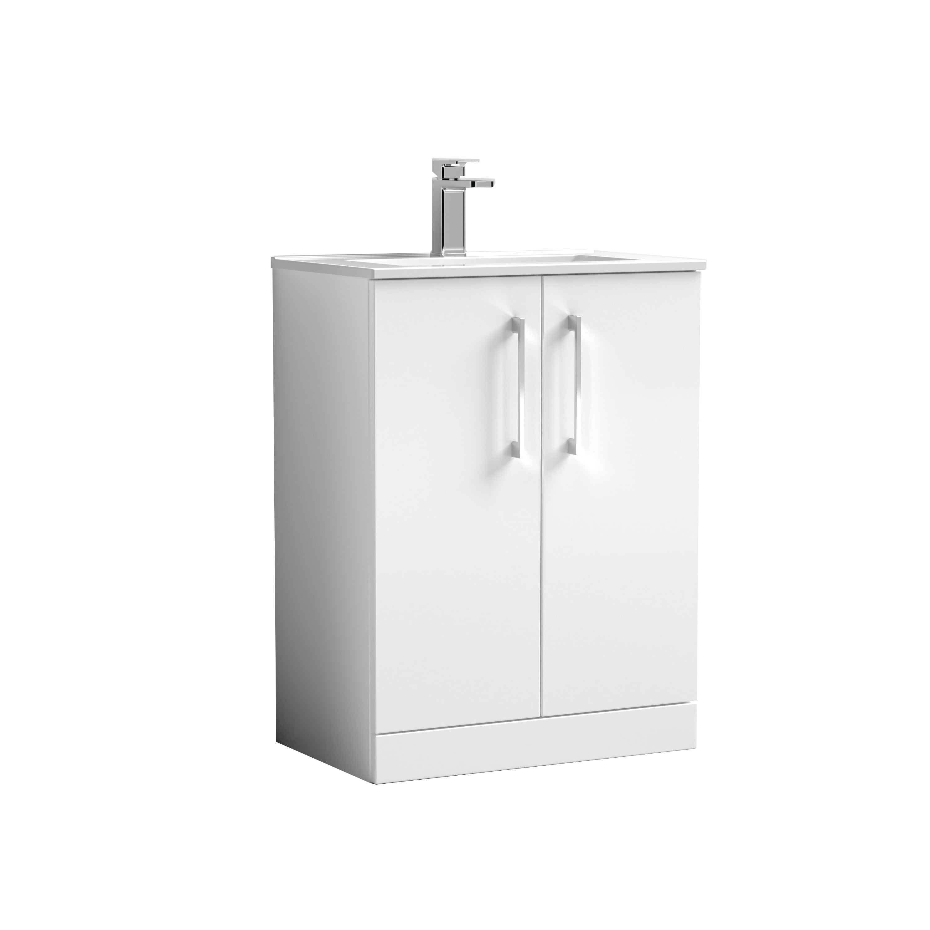 Arno Gloss White 600mm Floor Standing 2-Door Unit + Ceramic Basin