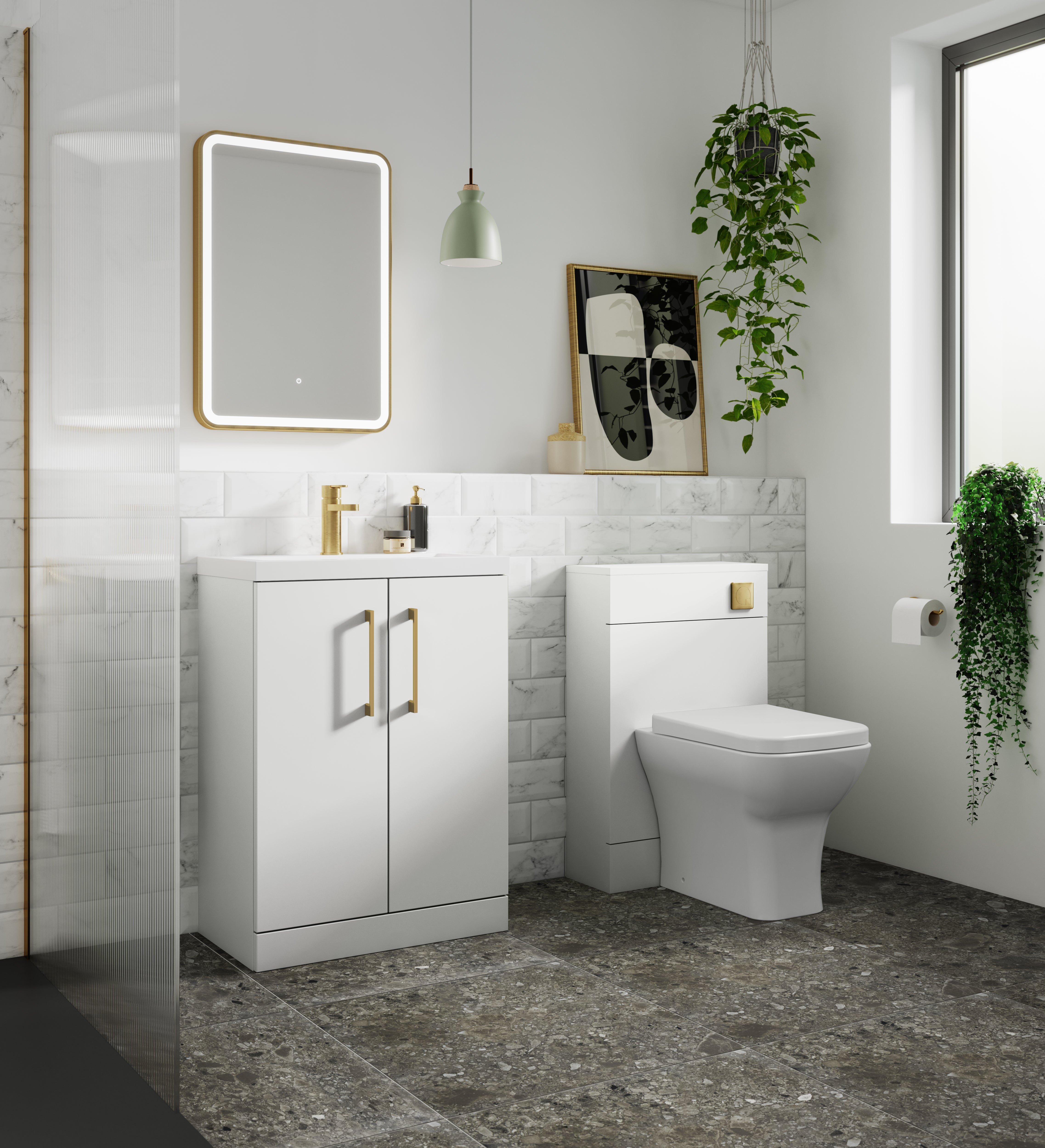 Arno Gloss White 600mm Floor Standing 2-Door Unit + Ceramic Basin