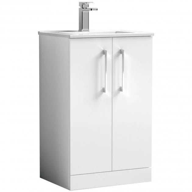 Arno Floor Standing 2-Door Vanity Unit with Basin-2 500mm Wide - Gloss White