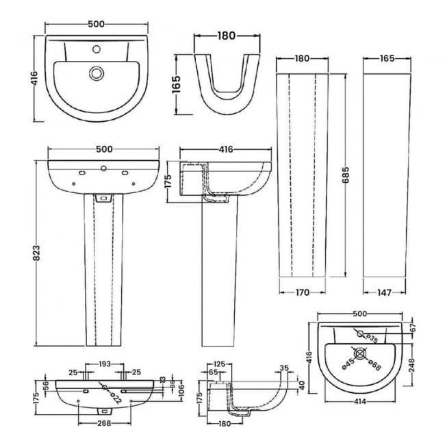 Harmony 500mm Basin 1 Tap Hole & Pedestal
