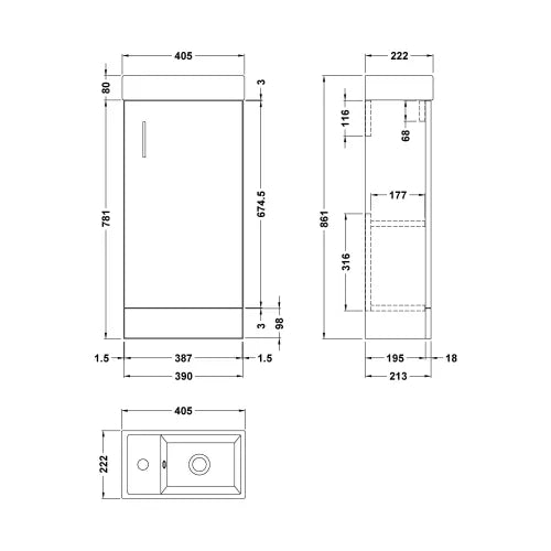 Vault Floor Standing Single Door Compact Vanity Unit with Ceramic Basin 400mm