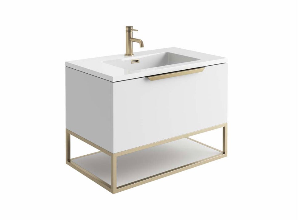 Ambience Furniture Range - Brushed Brass Frame With White Shelf 80x48
