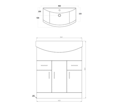 Lanza Furniture Range - 850 Basin Unit