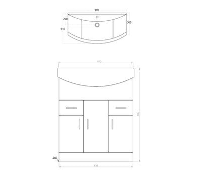 Lanza Furniture Range - 950 Basin Unit