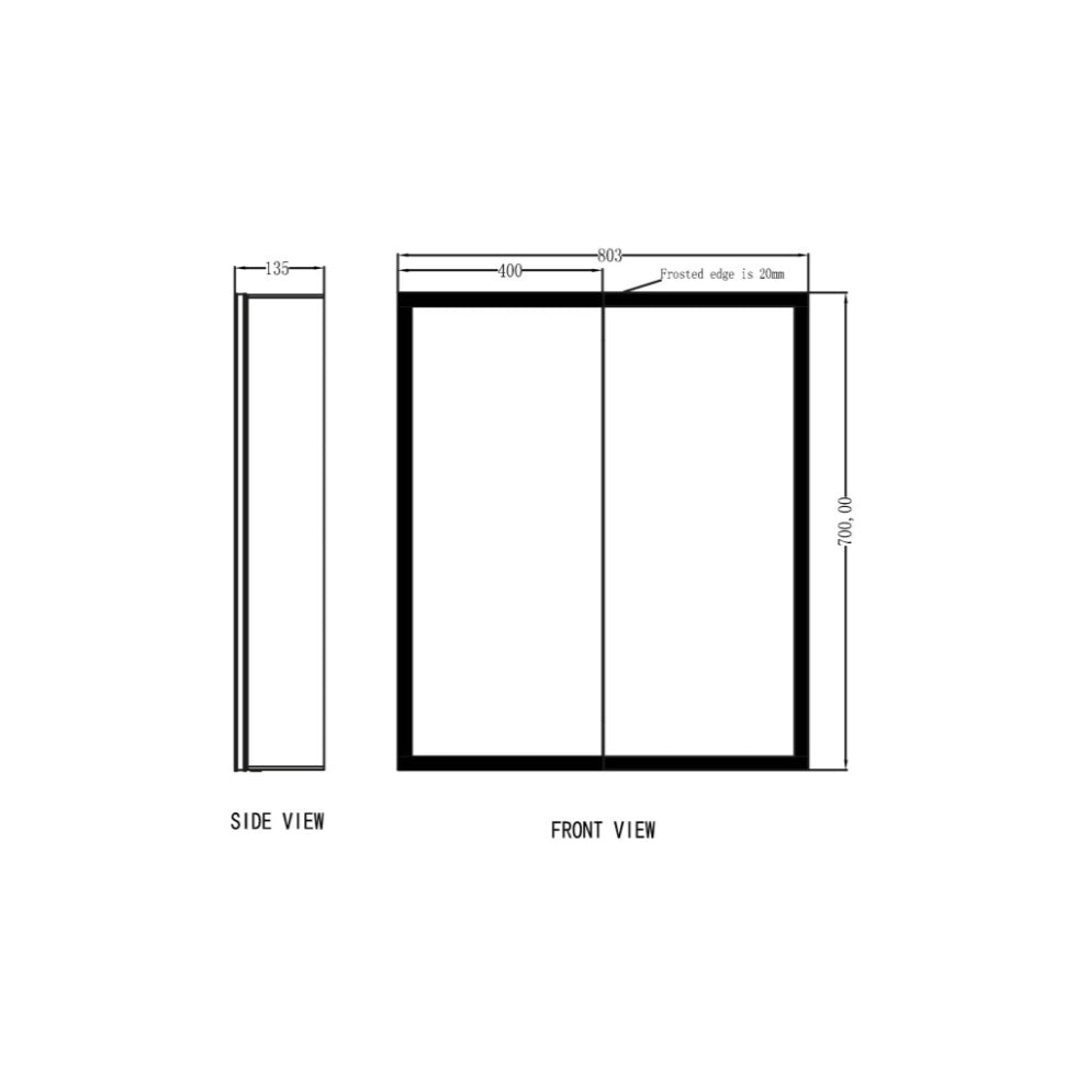 Mirrors - Mia LED Mirror Cabinet 800x700mm