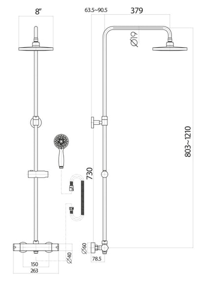 Chrome Round Rigid Riser Shower Set