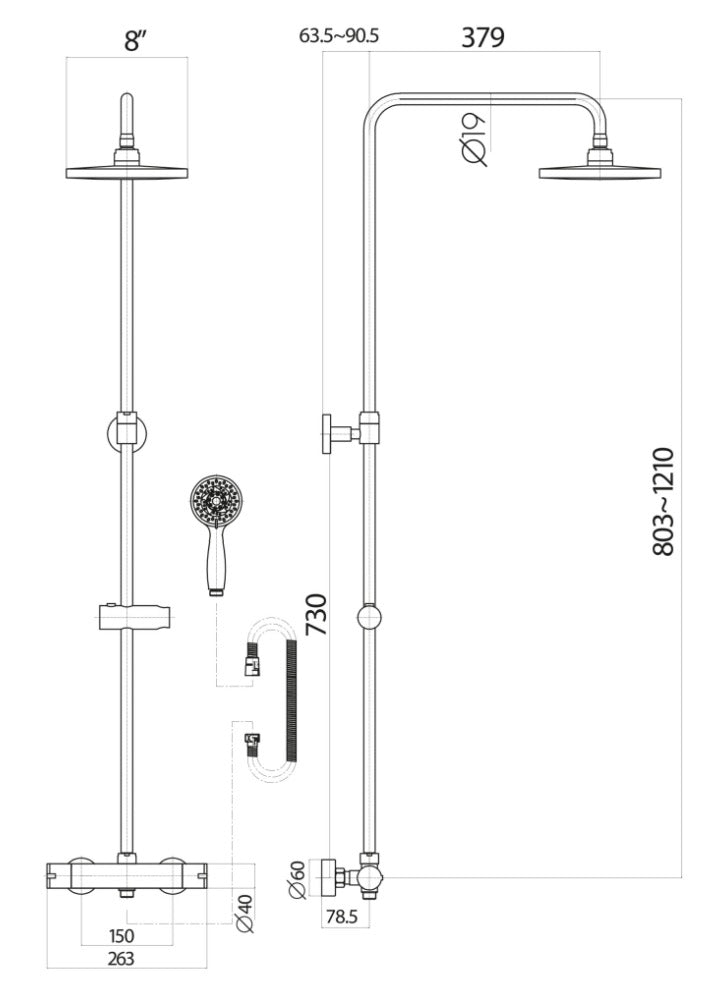 Chrome Round Rigid Riser Shower Set