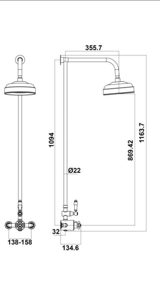 Rigid Riser Showers - Traditional Chrome With Fixed Head