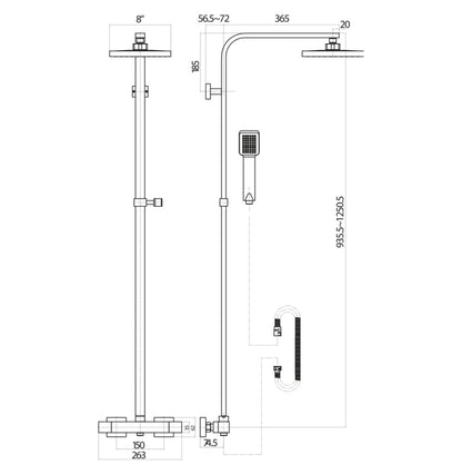 Rigid Riser Showers - Elliot Chrome Square