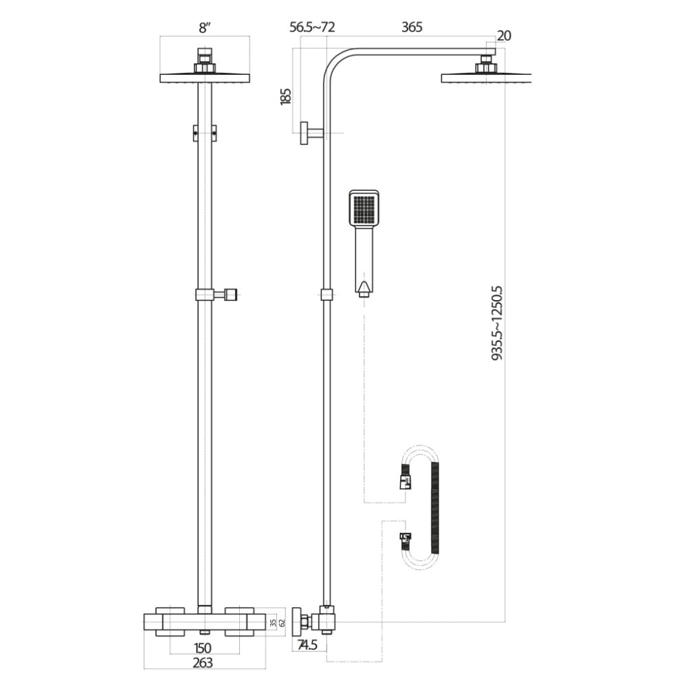 Rigid Riser Showers - Elliot Chrome Square