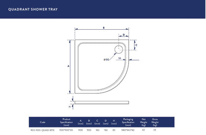 Shires Shower Trays - 30mm Quadrant 900 x 900