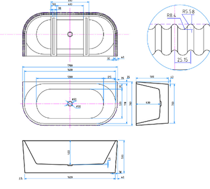 Freestanding Baths - Labyrinth Fluted Back To Wall