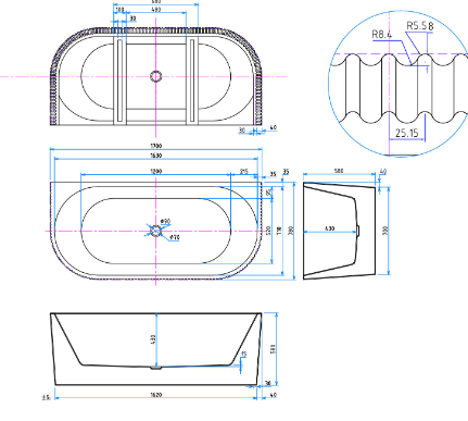 Freestanding Baths - Labyrinth Fluted Back To Wall