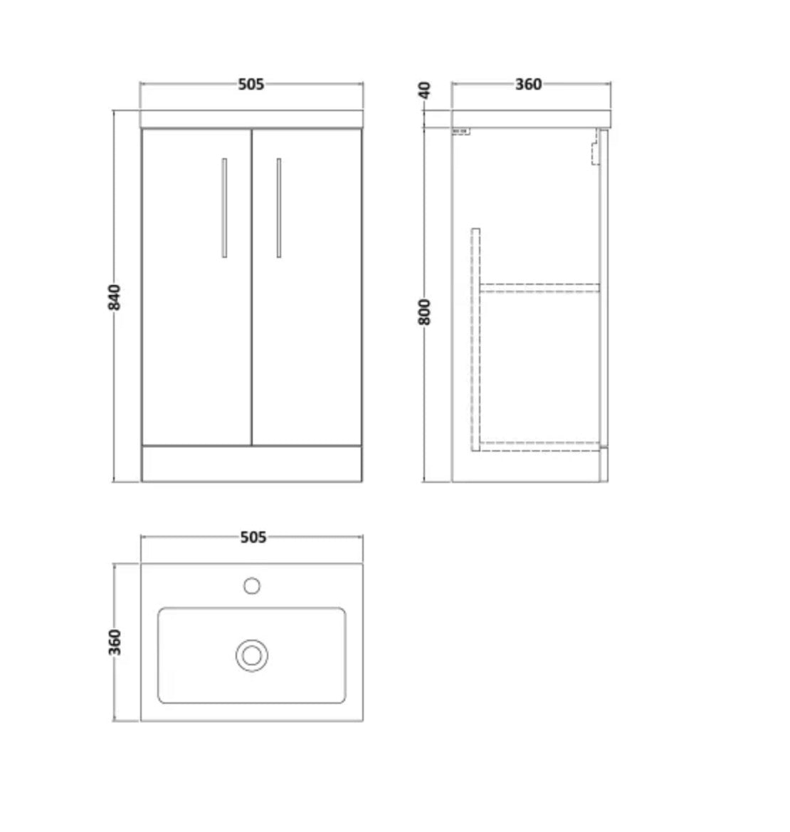 Arno Furniture Range - Compact Floor Standing 2-Door Vanity & Ceramic Basin