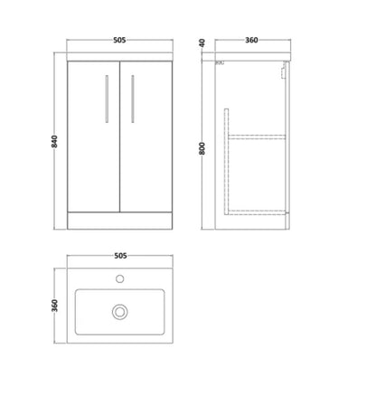 Arno Furniture Range - Compact Floor Standing 2-Door Vanity & Ceramic Basin