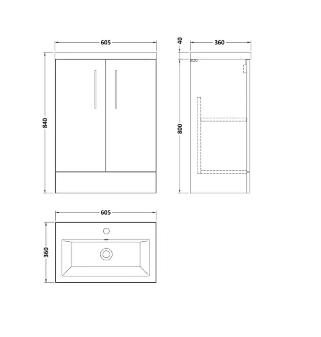 Arno Furniture Range - Compact Floor Standing 2-Door Vanity & Ceramic Basin