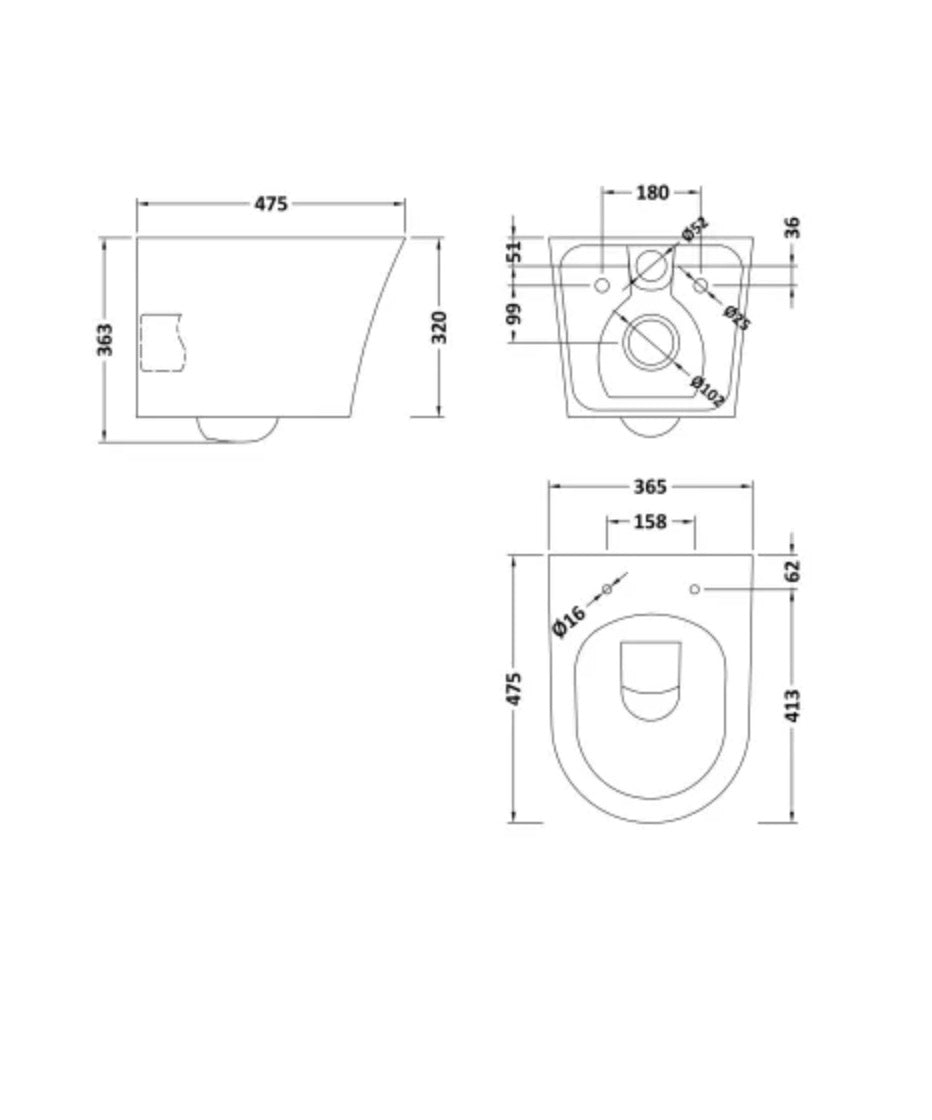 Freya Ceramics - Wall Hung Rimless Toilet Pan & Soft Close Seat