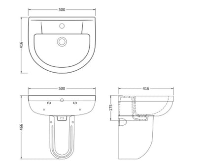 Harmony Ceramics - 500mm Basin & Semi Pedestal