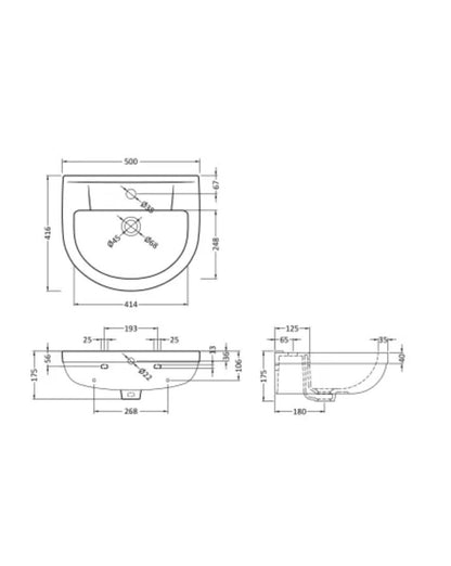 Harmony 500mm Basin 1 Tap Hole