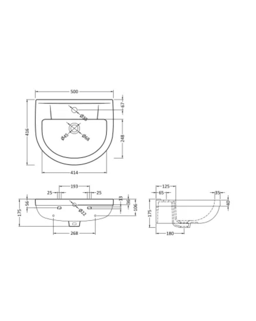 Harmony 500mm Basin 1 Tap Hole