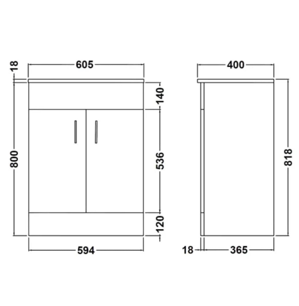 Eden Floor Standing 2 Door Vanity Unit with Mid-Edge Basin 600mm
