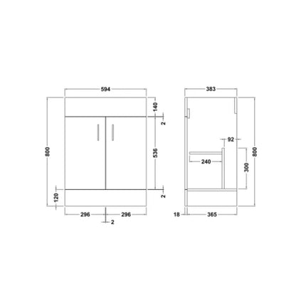 Eden Floor Standing 2 Door Vanity Cabinet 600mm