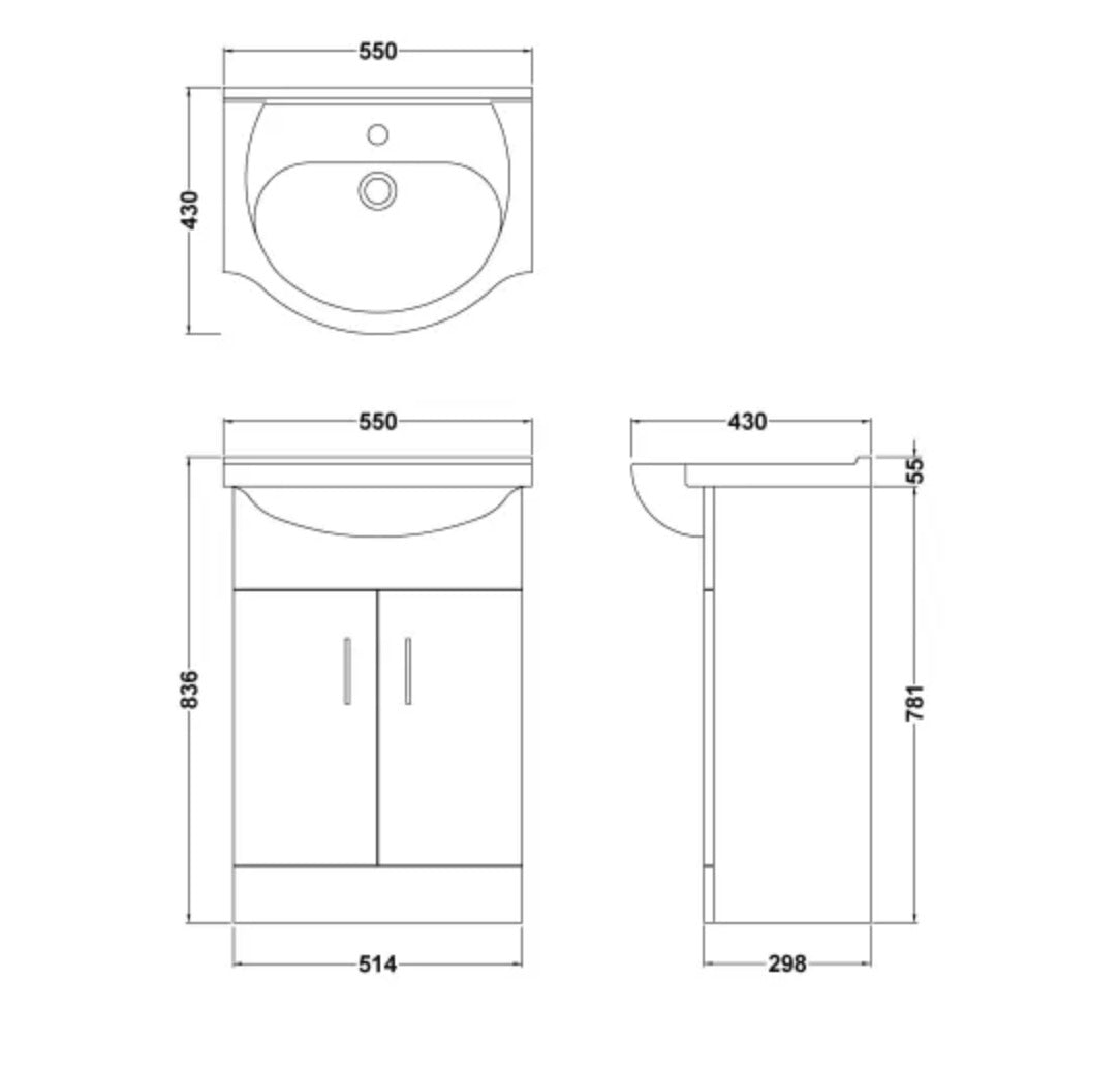 Mayford Floor Standing 2 Door Vanity Unit & Round Basin 550mm