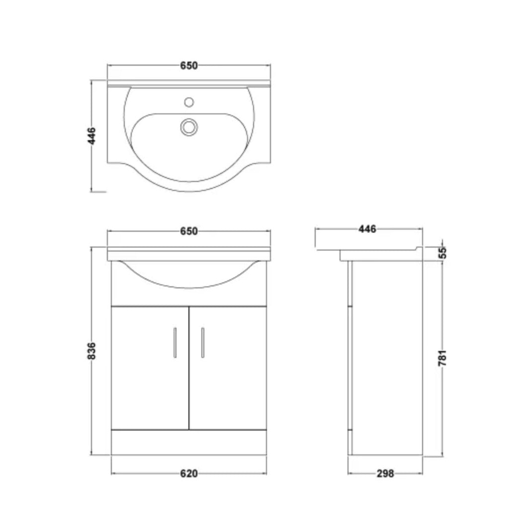 Mayford Floor Standing 2 Door Vanity Unit & Round Basin 650mm
