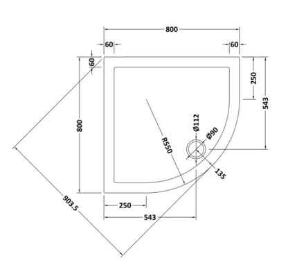 Slip Resistant Quadrant Slimline Shower Tray 800 x 800mm