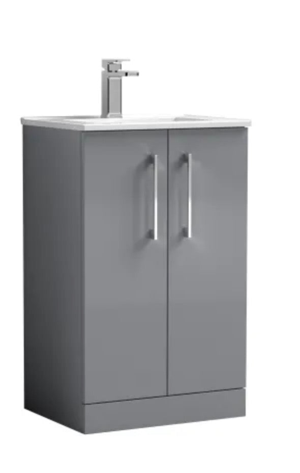 Arno Floor Standing 2 Door Vanity & Minimalist Ceramic Basin, 500mm