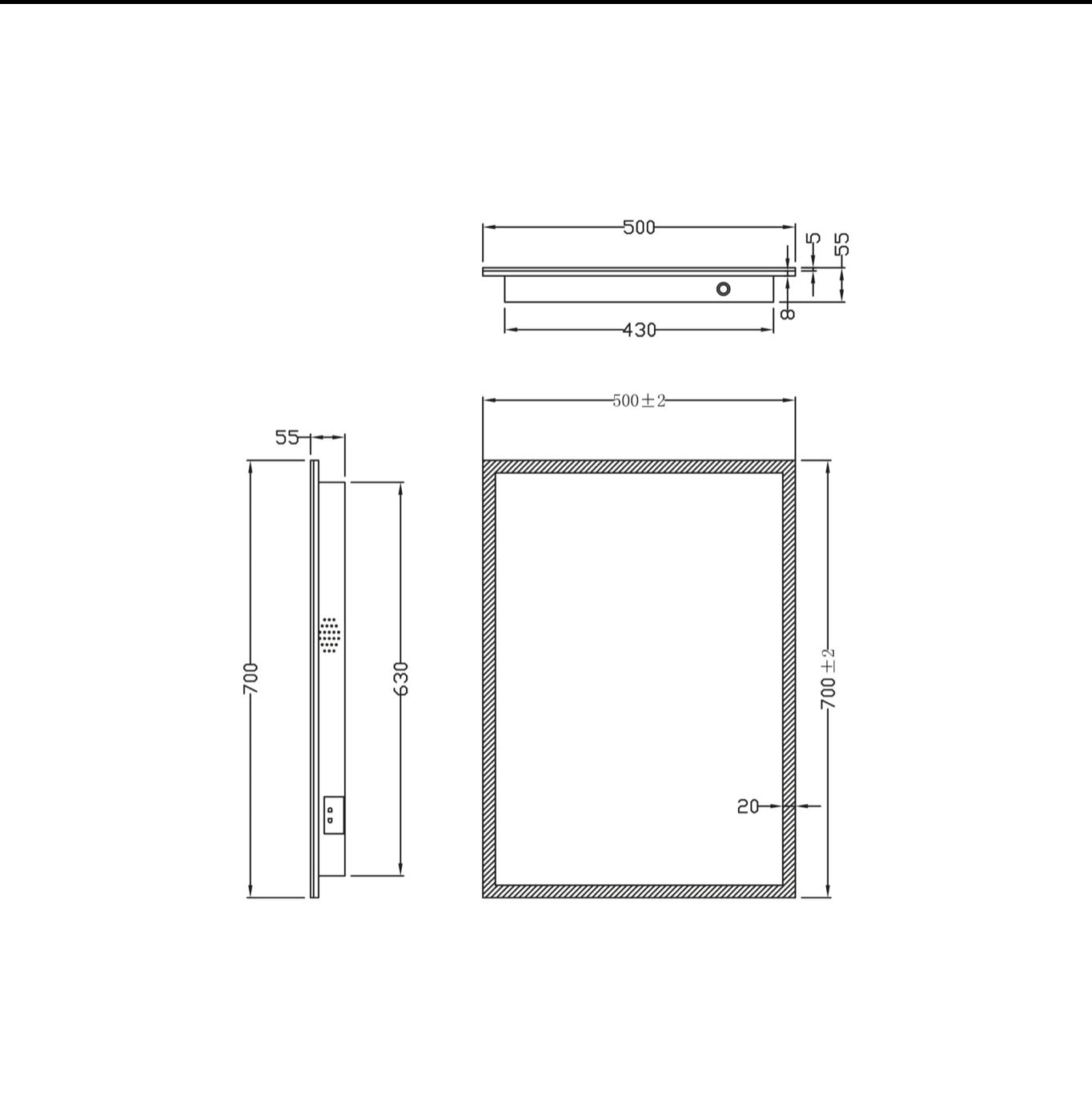 Mirrors - Mosca LED Mirror with Demister Pad and Shaver Socket and Bluetooth 500x700mm