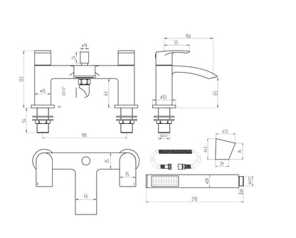 Belini Taps - Bath Shower Mixer with shower kit and wall bracket