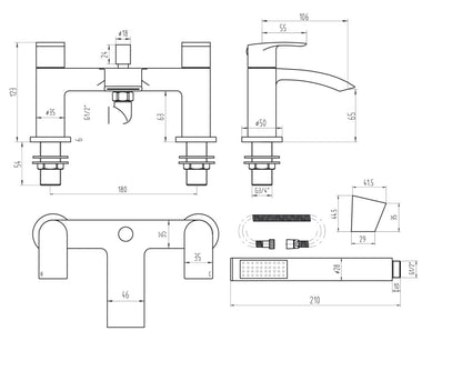Belini Black Taps - Deck Mounted Bath Shower Mixer