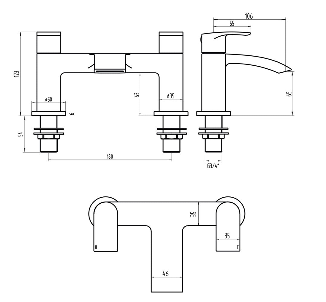 Belini Black Taps - Deck Mounted Bath Filler